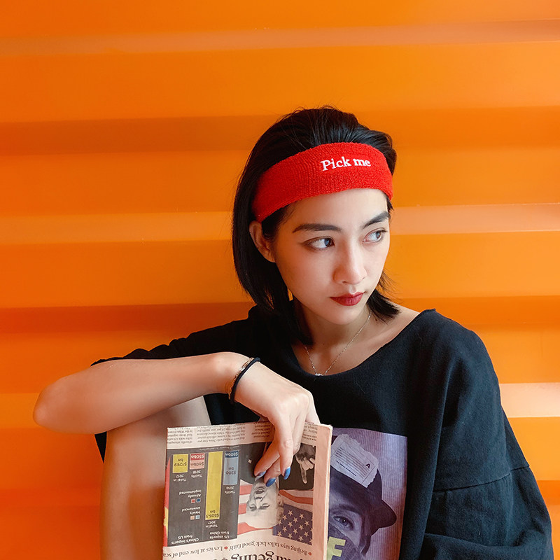 运动发带毛巾料发带女厚款街舞瑜伽英文发带洗脸吸汗束儿童潮发饰