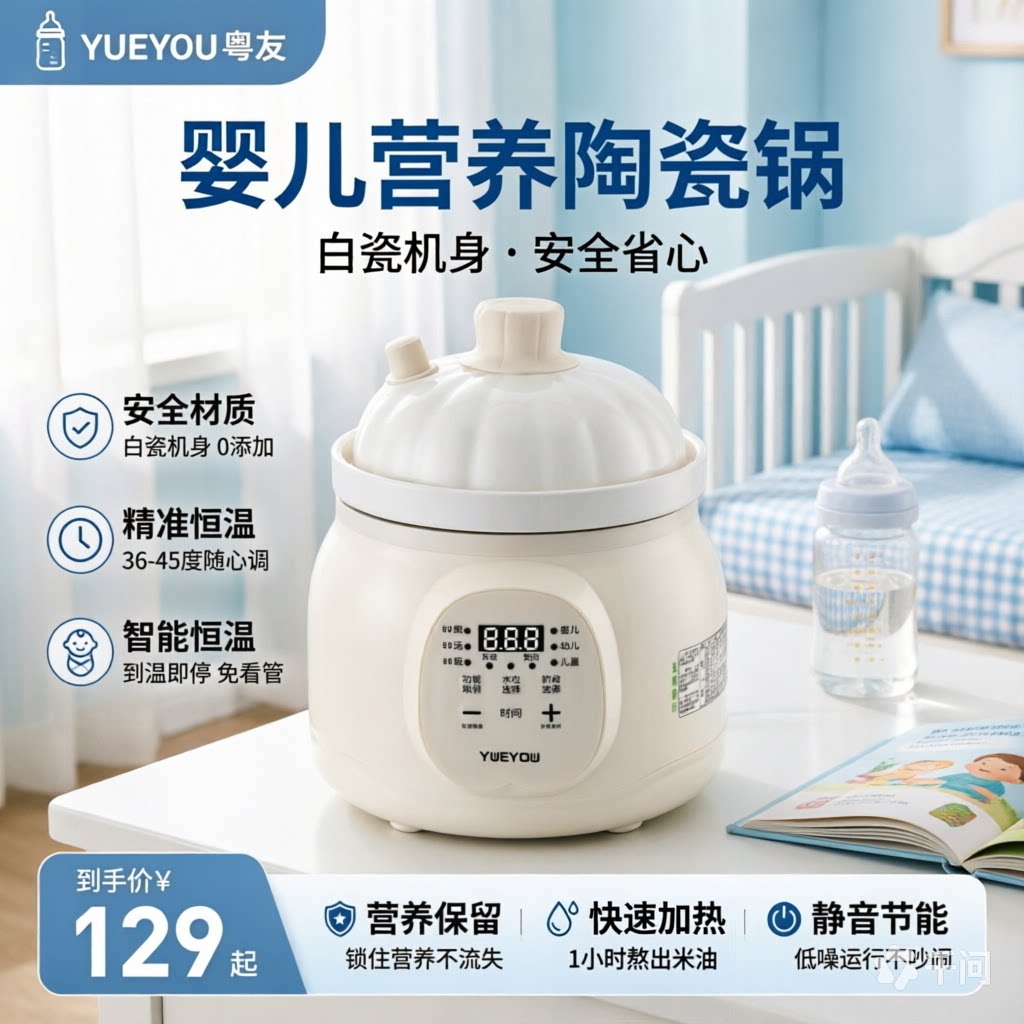 粤友白瓷微压快炖婴儿电炖锅