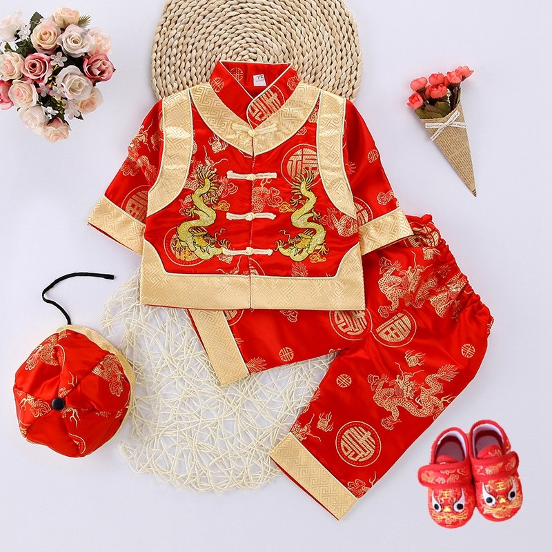 童装唐装套装秋冬装男宝宝唐装百天庆生抓周服女童套装摄影服