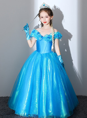 儿童礼服公主裙可爱灰姑娘女童钢琴小主持人演出服生日洋气蓬蓬裙