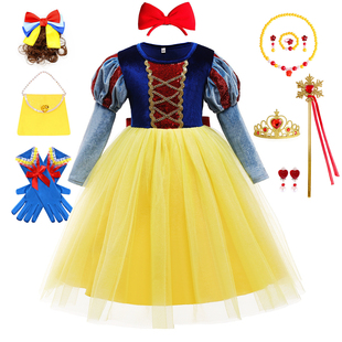 女童长袖白雪公主连衣裙秋冬小女孩蓬蓬生日礼服格林童话扮演服装