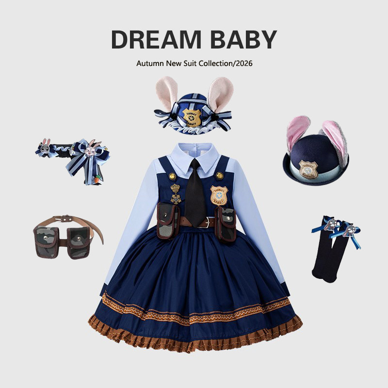 冬女童加绒朱迪兔子警官连衣裙迪士尼人物公主裙套装蓬蓬裙表演服,童装/婴儿装/亲子装,儿童运动套装,淘宝优惠券,粉丝福利购,淘宝优惠卷