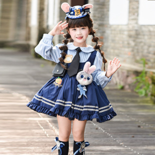秋冬女童朱迪警官连衣裙外出游玩裙子儿童生日礼服兔子警长短裙