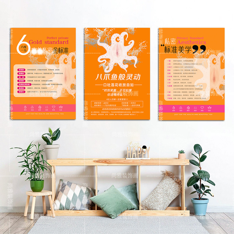 私密八爪鱼标准美学挂画 医美整形美容院生殖养护墙装饰产康壁画