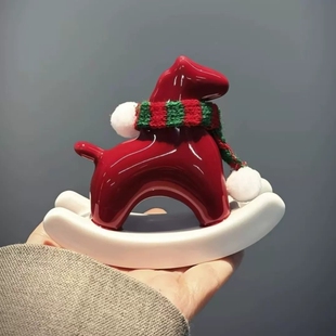 红色陶瓷小马摆件马到成功摇摇马新年氛围布置装饰马年吉祥物礼物
