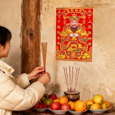 灶王爷厨房贴纸2026年灶神贴画老式年画灶台司命灶君神像挂画墙贴