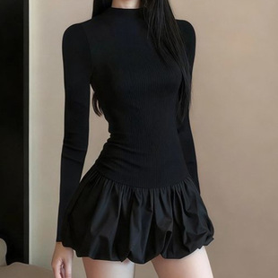 连衣裙女式 短款 蓬蓬裙 长袖 厂家一件代发秋冬莫代尔260克辣妹修身