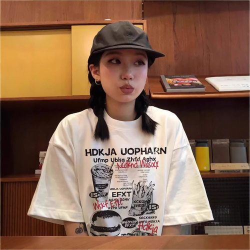 重磅纯棉短袖t恤女新款春夏季宽松大码胖MM300斤美式高街半袖上衣