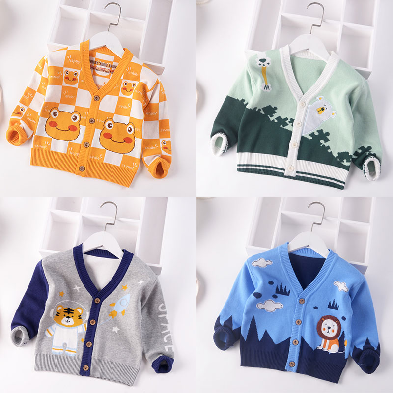 春秋男童棉线V领针织开衫