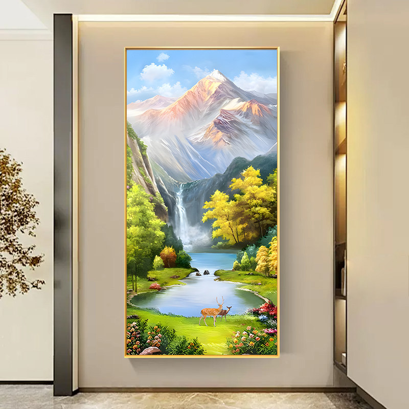 日照金山挂画 画玄关画 画油画 画聚宝山水画 画高级感风景走廊过