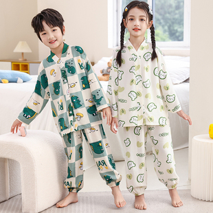 2026新款夏季儿童开衫家居服男童女童睡衣夏天大童棉绸薄款空调服