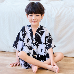 短裤 夏季 女童绵绸短袖 薄款 男孩男童空调服家居服 儿童睡衣棉绸套装