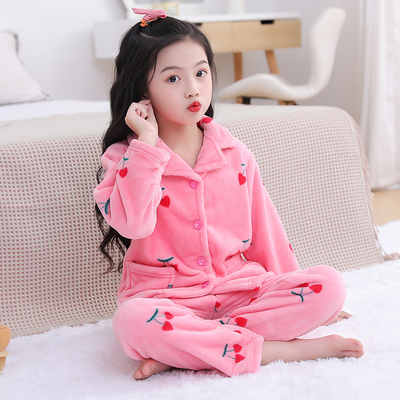 女童睡衣秋冬季法兰绒加厚款