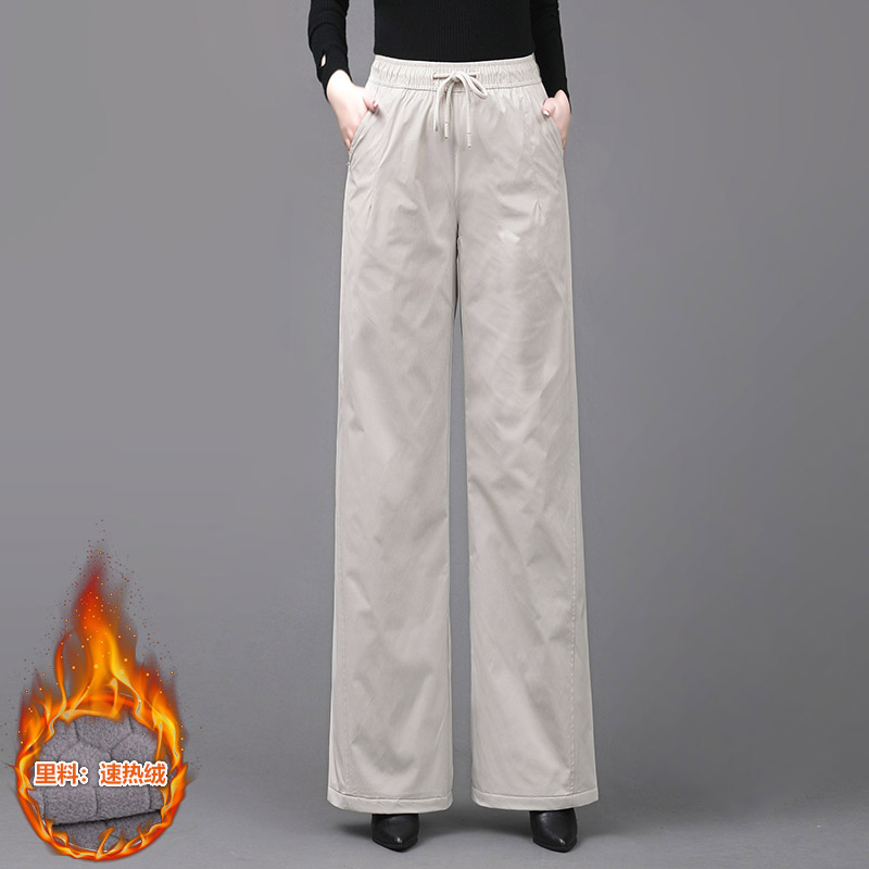 加绒加厚阔腿裤女休闲裤秋冬新款高腰宽松长裤防风保暖宽腿喇叭裤