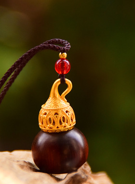 新款檀木葫芦吊坠创意项链黑檀木长款毛衣链可打开民族风配饰品