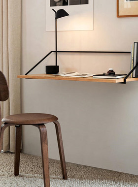 现代多功能壁挂书桌实木居家办公桌橡木轻便墙上阅读书架置物架