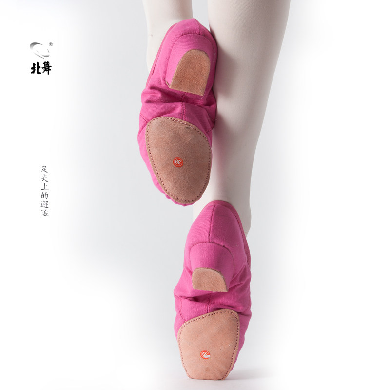 玫红色帆布教师鞋带跟民族舞蹈鞋软底女舞鞋肚皮舞女式芭蕾舞练功