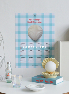 CHERRY Leb|自制2024年日历法式ins风蓝色格子贝壳海报家居装饰画