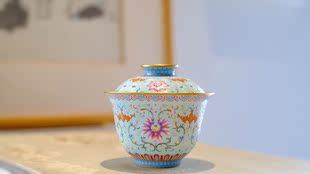 盖碗 松石绿全图案 听砂阁 珐琅料边 宝蕴阁