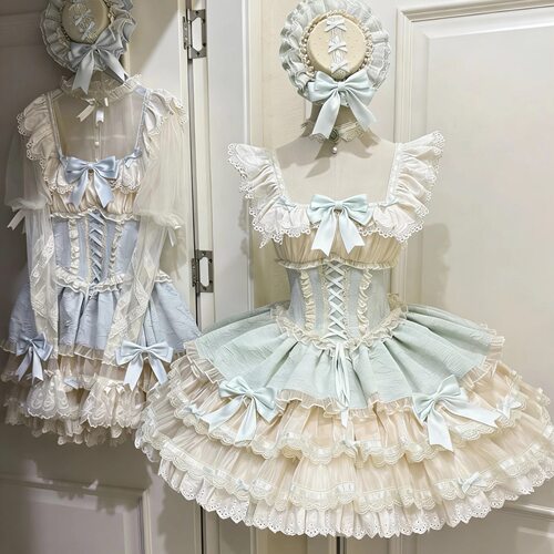 【小芙蝶】蓝绿紫粉色洛丽塔可爱优雅芭蕾风蛋糕裙短连衣裙Lolita
