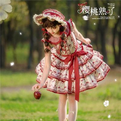 lolita裙子洛丽塔原创樱桃熟了甜心贩售机可爱日常分体套装轻lo裙