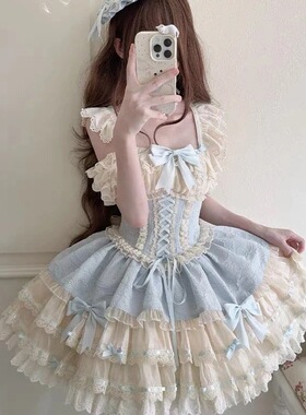 【小芙蝶】蓝绿紫粉洛丽塔可爱优雅芭蕾风蛋糕裙短连衣裙Lolita