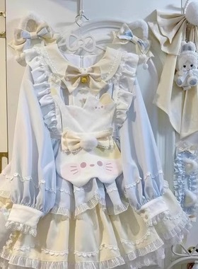 甜茶少女lolita甜茶喵可爱小猫洛丽塔op连衣裙长短袖清新日常甜心