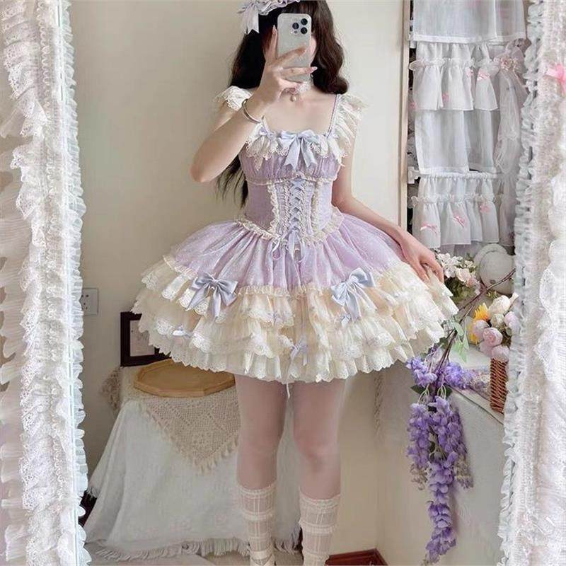 小芙蝶Lolita芭蕾风洛丽塔连衣裙jsk吊蓝绿紫色公主裙生日礼服