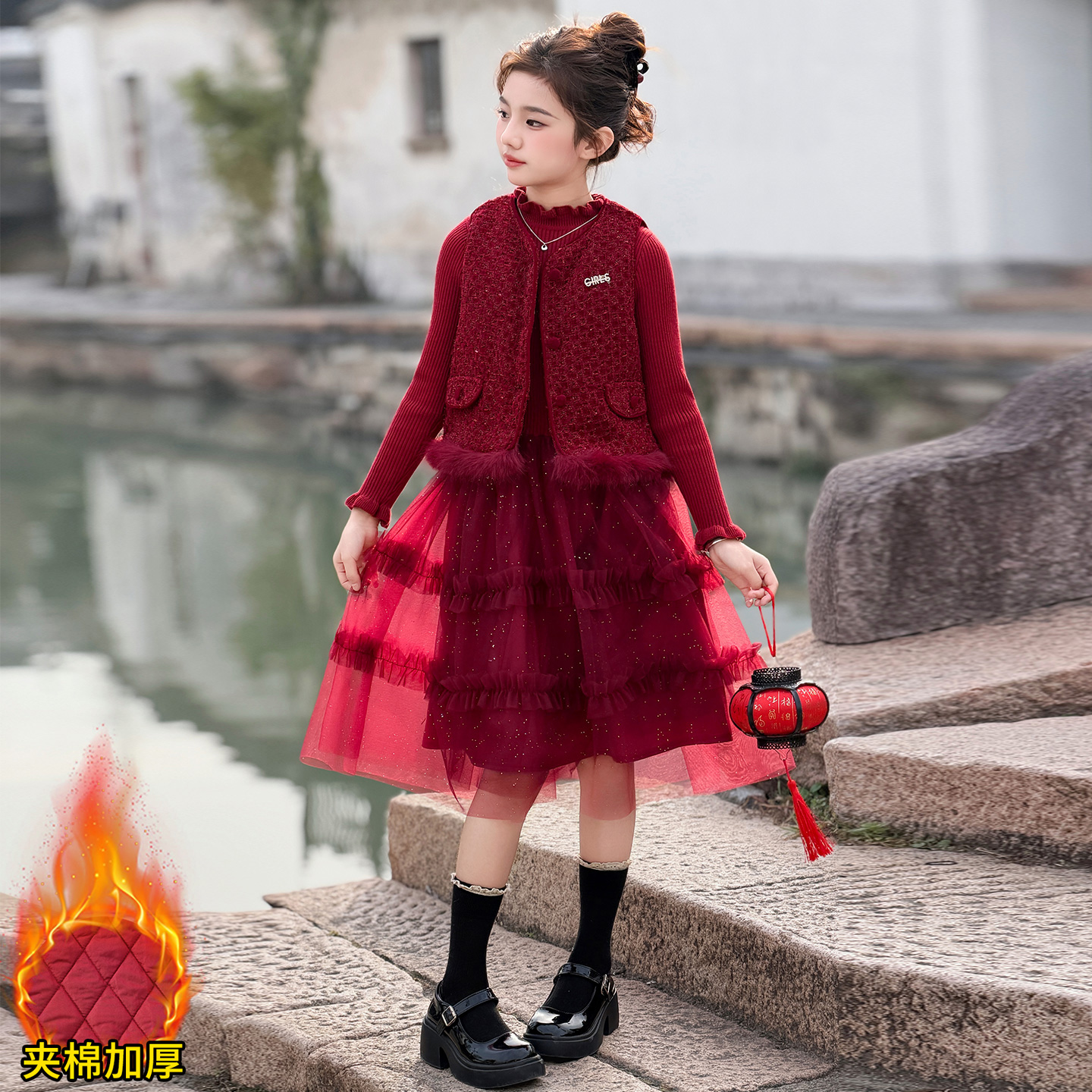女童冬季小香风连衣裙两件套2025