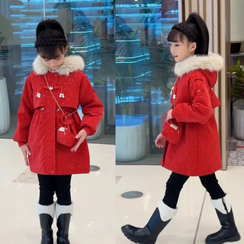 女童冬季加绒加厚皮衣派克服2026新款女孩中大童韩版洋气棉衣冬款