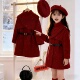 儿童洋气红色年服毛呢外套冬装 女童新年加绒呢子大衣2025新款 冬季