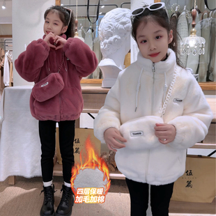 女童欧貂绒毛毛外套秋冬装2026新款洋气儿童高级感加绒仿皮草棉衣