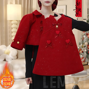 中式 冬装 加厚外套旗袍裙子本命年 2026新款 女童中国风红色加绒套装
