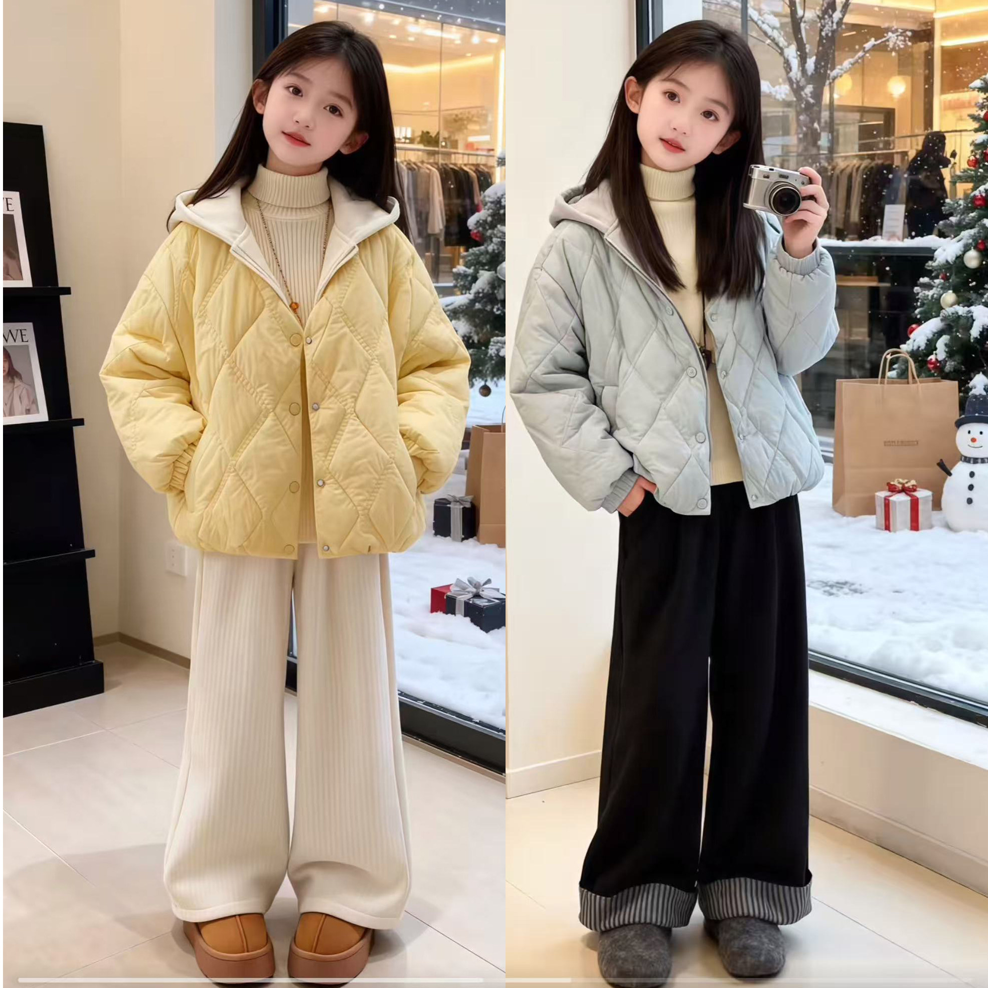 女童冬季仿兔毛加绒棉服2025新款女孩中大童韩系加厚棉衣冬款棉袄