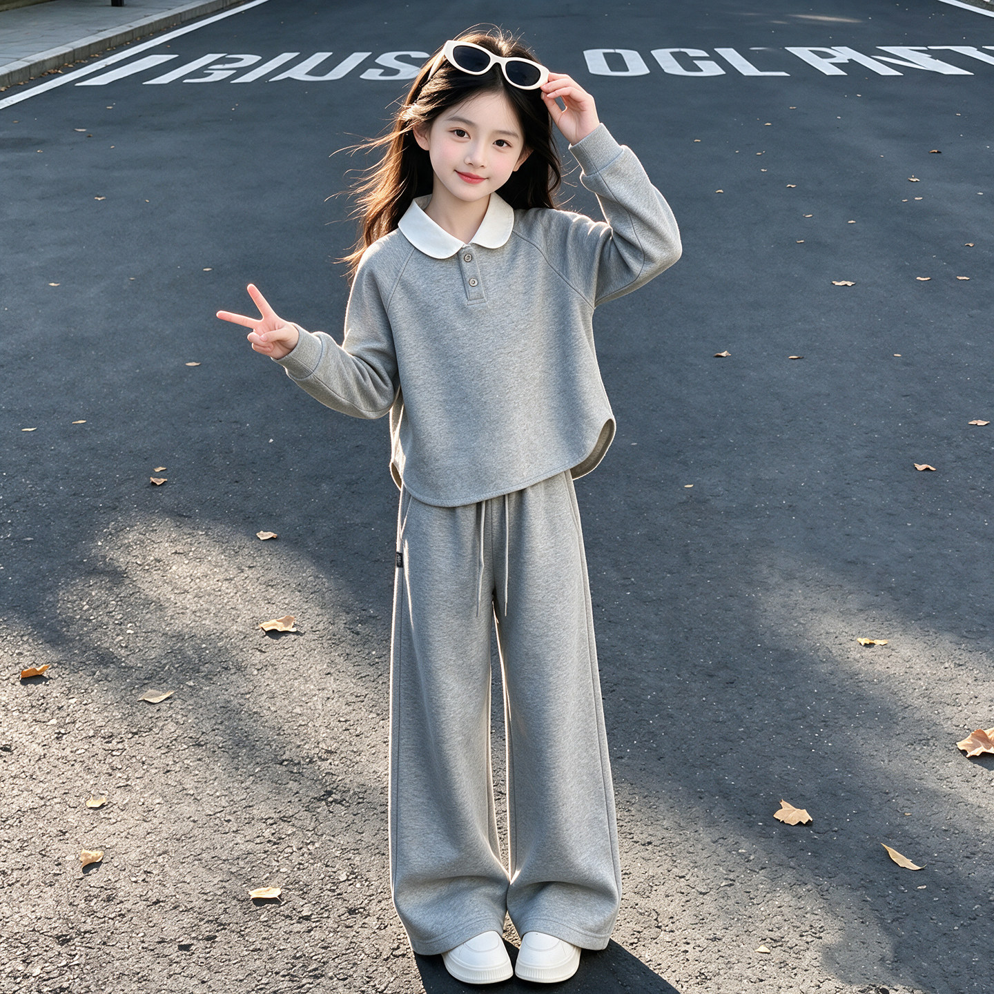 女童秋天娃娃领卫衣套装2026新款儿童休闲女孩上衣裤子秋装两件套