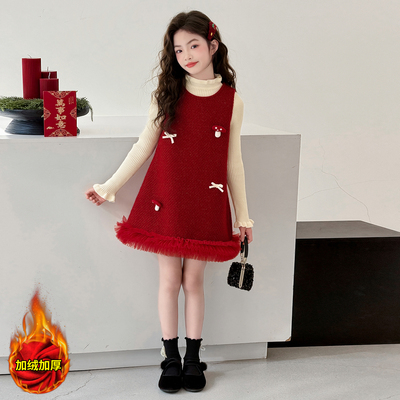 女童冬季加绒连衣裙套装2025新款