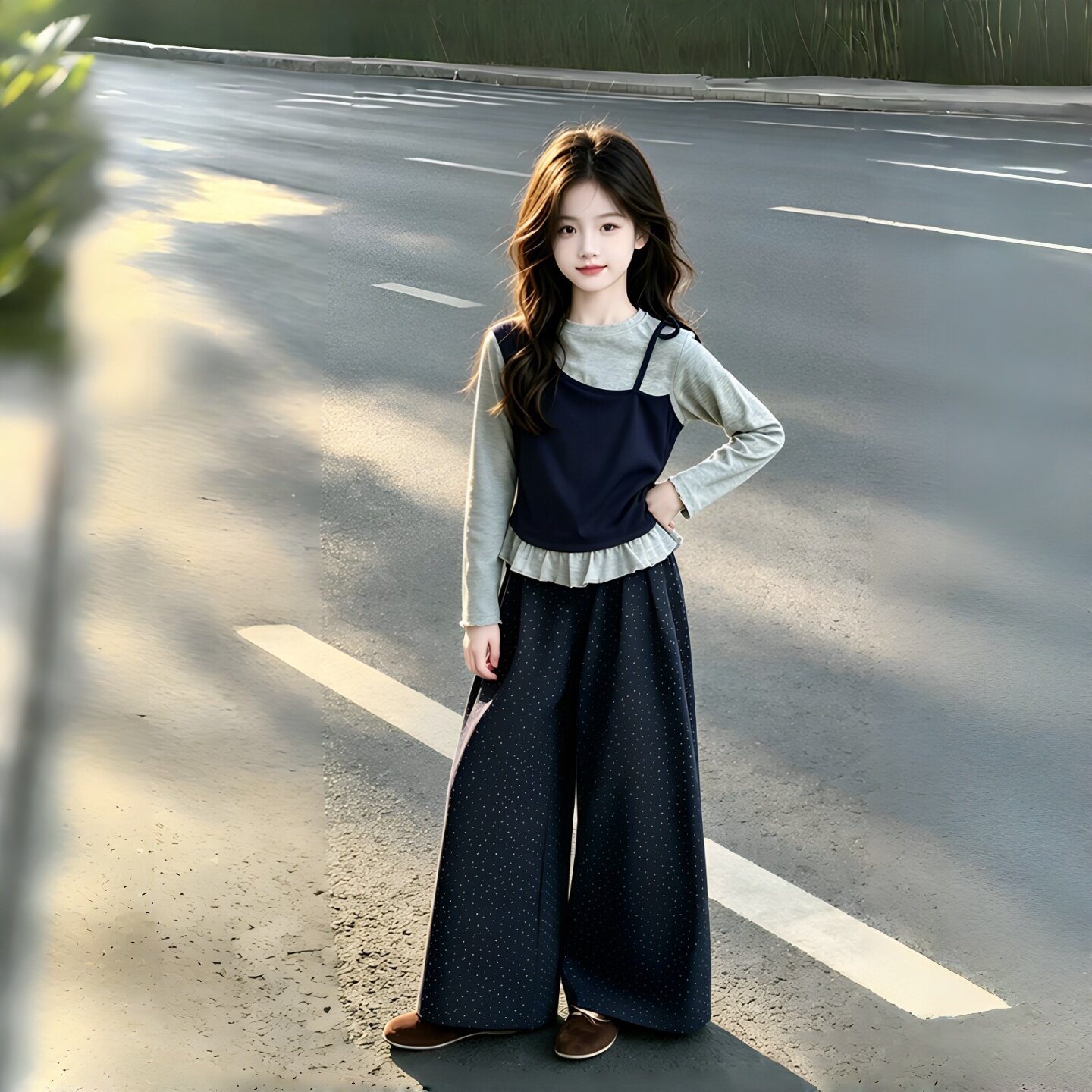 女童秋天薄款套装2026新款儿童清新时尚中大童上衣裤子秋装两件套