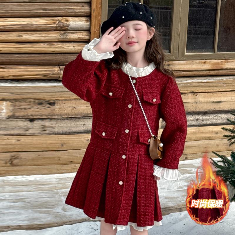 女童冬季加绒加厚小香风连衣裙