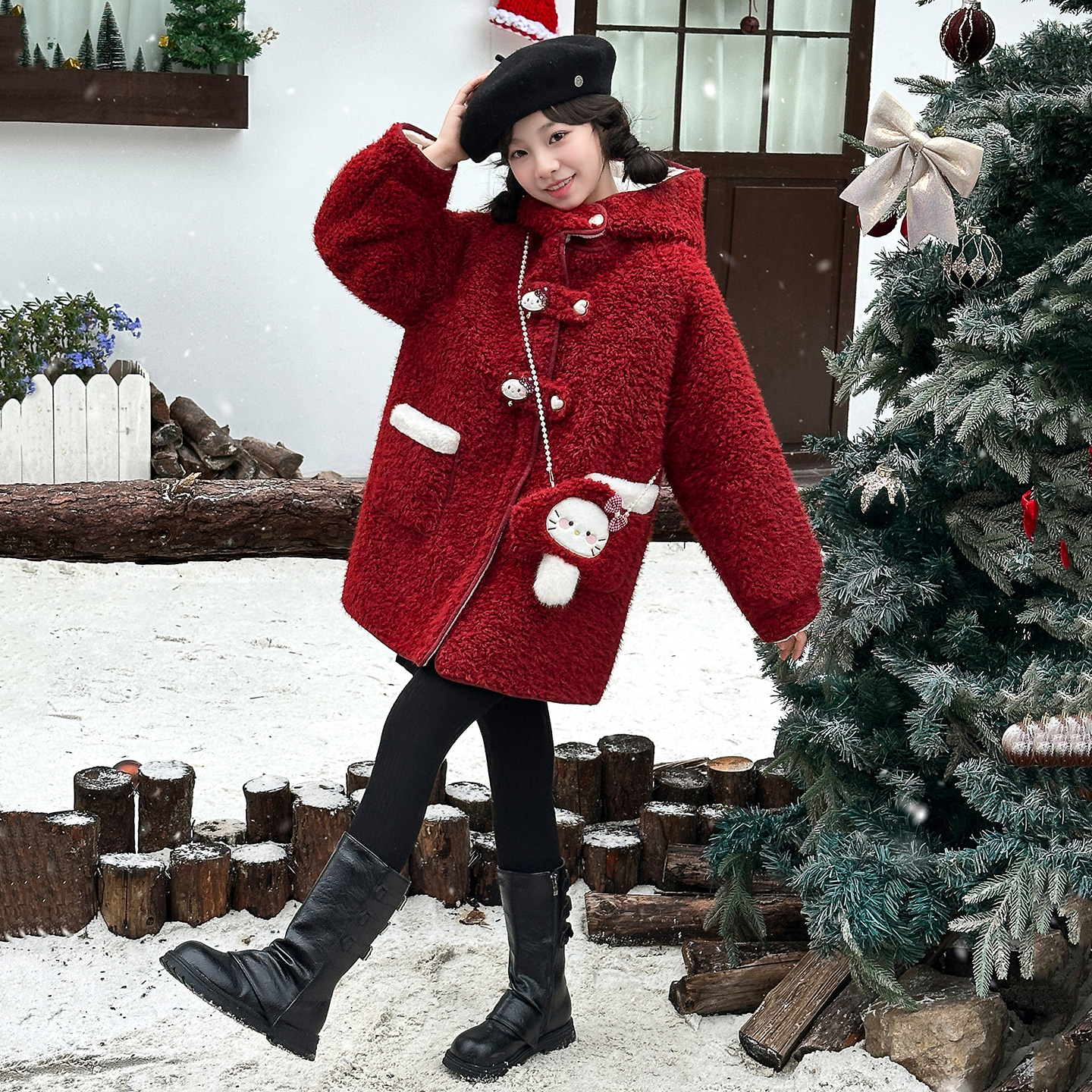 女童冬季加绒毛呢大衣2025新款
