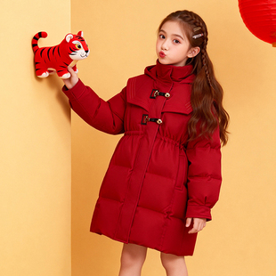 女童棉服冬季2025新款中大童加厚保暖洋气棉袄中长款过冬连帽上衣