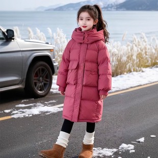 女童冬季加厚中长款棉服2025新款中大童韩版保暖棉衣冬款时尚外套