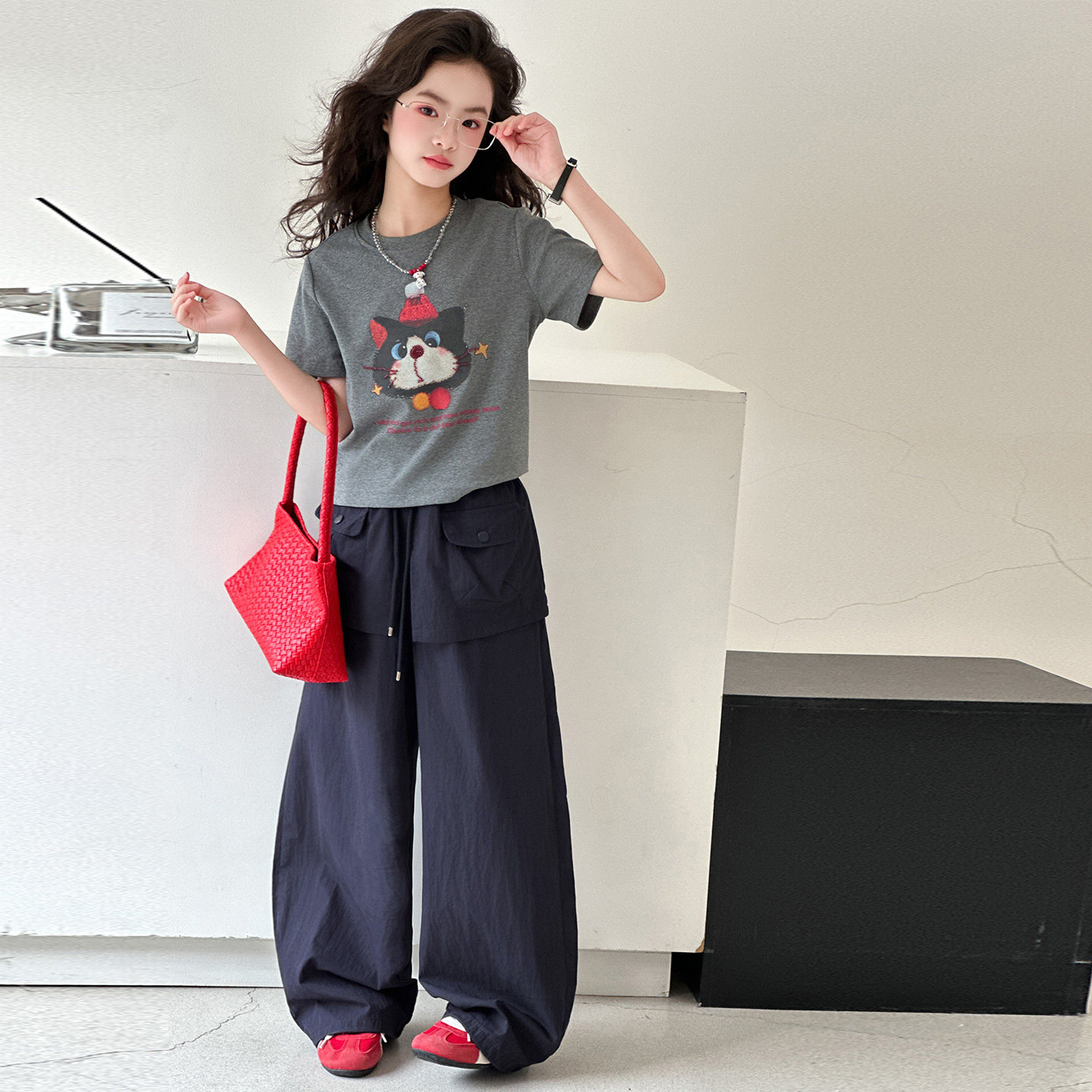 女童夏季短袖屁帘工装裤夏款套装图片