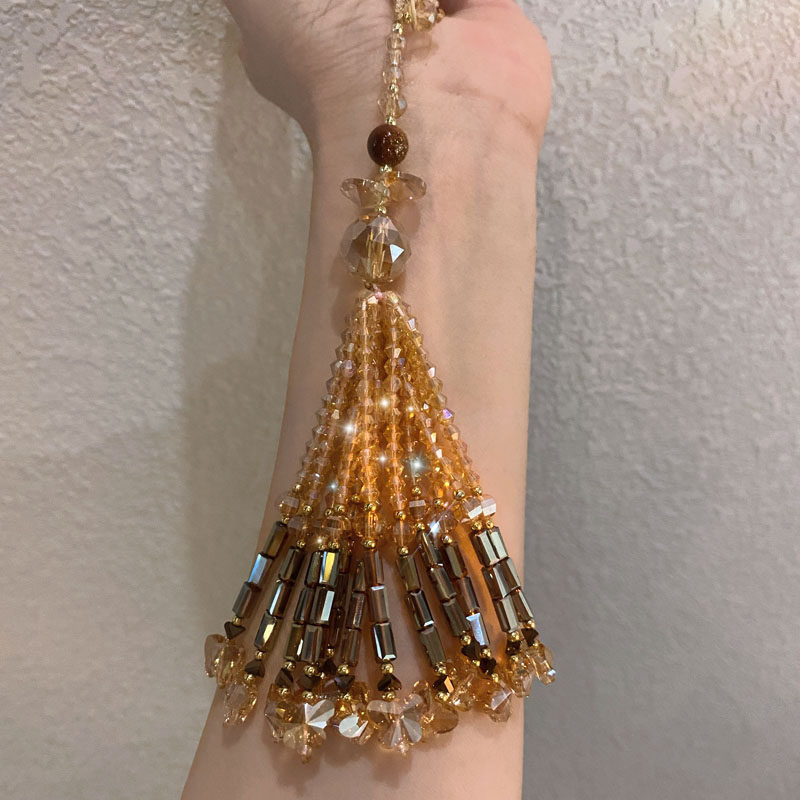 水晶香槟色闪钻流苏穗子国风钥匙扣高级感手机挂件diy时尚包挂饰