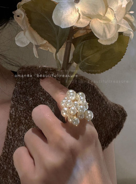 小香风珍珠开口戒指女士轻奢