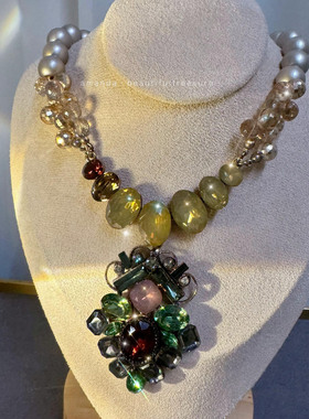 奢华多彩宝石串珠毛衣链