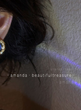 中古风气质高级感小巧圆形琉璃珠耳钉银针复古欧美时尚蓝色耳环女