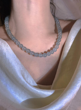 冰润~蓝玉髓短款气质水晶项链