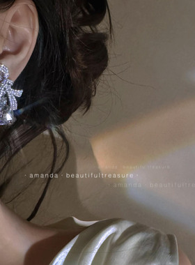 满钻蝴蝶结闪钻锆石气质优雅耳钉女奢华宫廷晚宴高级小众银针耳环