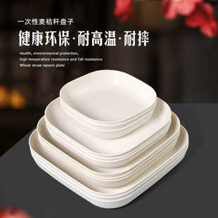 麦秸秆一次性餐盘碟子菜盘商用骨碟凉菜碟加厚碟子圆盘方盘深口大
