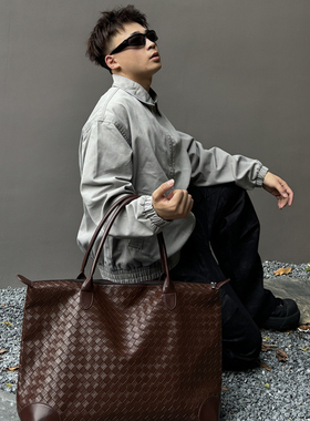 YUEN复古商务通勤时髦编织大容量托特包单肩旅行男女旅行手提包潮